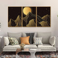 Beautiful Moon and Golden Mountains Floating Canvas Wall Painting Set of Three DECORMANTRA