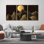Beautiful Moon and Golden Mountains Floating Canvas Wall Painting Set of Three DECORMANTRA