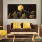 Beautiful Moon and Golden Mountains Wall Painting of 3 Pieces DECORMANTRA