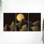 Beautiful Moon and Golden Mountains Wall Painting of 3 Pieces DECORMANTRA