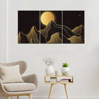 Beautiful Moon and Golden Mountains Wall Painting of 3 Pieces DECORMANTRA