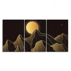 Beautiful Moon and Golden Mountains Wall Painting of 3 Pieces DECORMANTRA