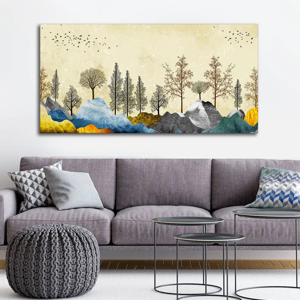 Beautiful Mountain Landscape with Trees Premium Canvas Wall painting DECORMANTRA