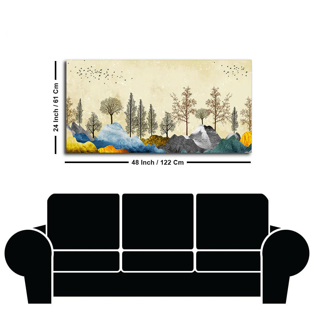 Beautiful Mountain Landscape with Trees Premium Canvas Wall painting DECORMANTRA
