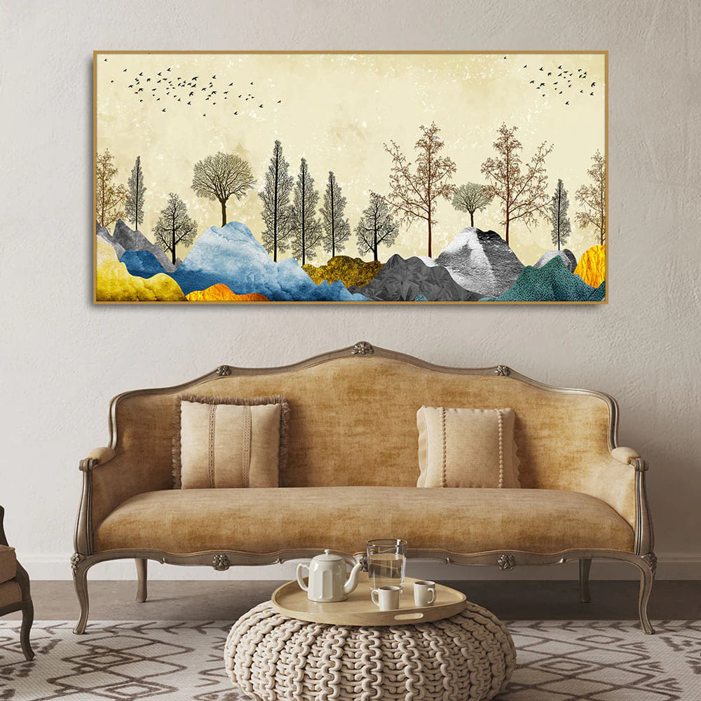 Beautiful Mountain Landscape with Trees Premium Canvas Wall painting DECORMANTRA