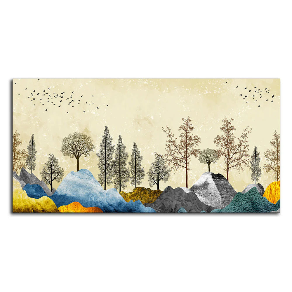 Beautiful Mountain Landscape with Trees Premium Canvas Wall painting DECORMANTRA