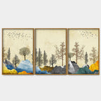 Beautiful Mountain Landscape with Trees Premium Floating Canvas Wall Painting Set of Three Decor Mantra