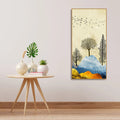 Beautiful Mountain Landscape with Trees and Birds Canvas Wall painting DECORMANTRA