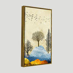 Beautiful Mountain Landscape with Trees and Birds Canvas Wall painting DECORMANTRA