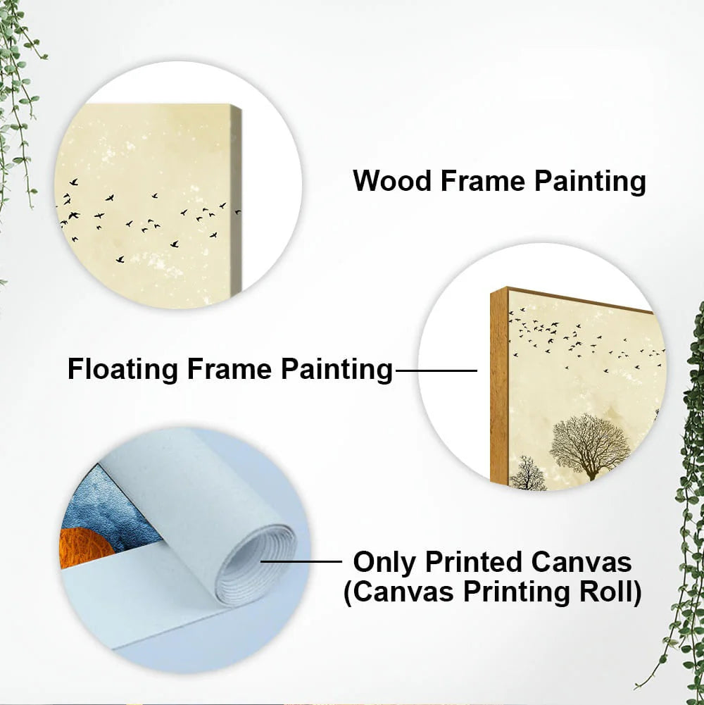 Beautiful Mountain Landscape with Trees and Birds Canvas Wall painting DECORMANTRA
