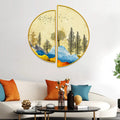 Beautiful Mountain Landscape with Trees and Birds Semi Circle Canvas Wall painting Decor Mantra