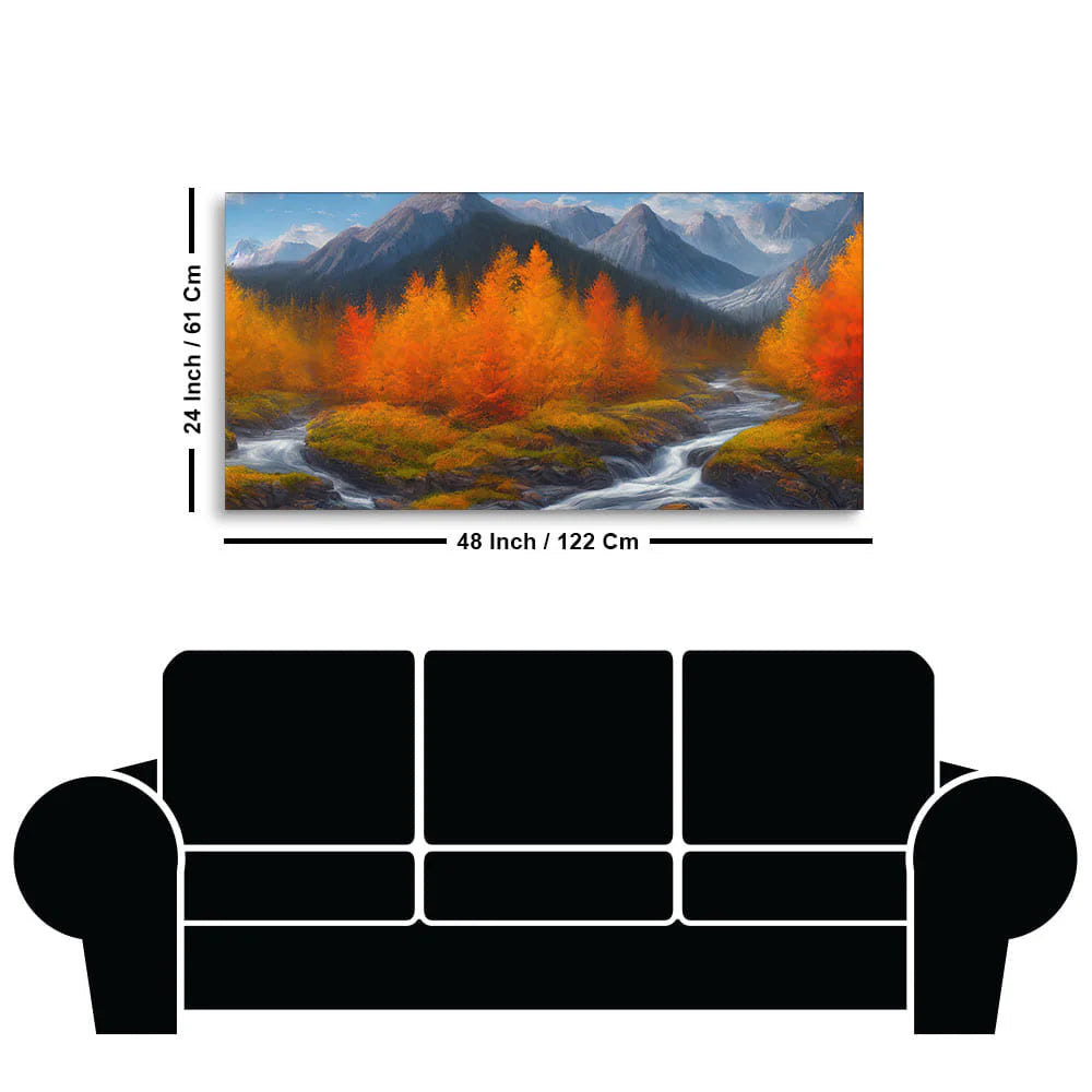 Beautiful Mountains with Autumn foliage of Trees Canvas Wall Painting DECORMANTRA