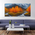 Beautiful Mountains with Autumn foliage of Trees Canvas Wall Painting DECORMANTRA