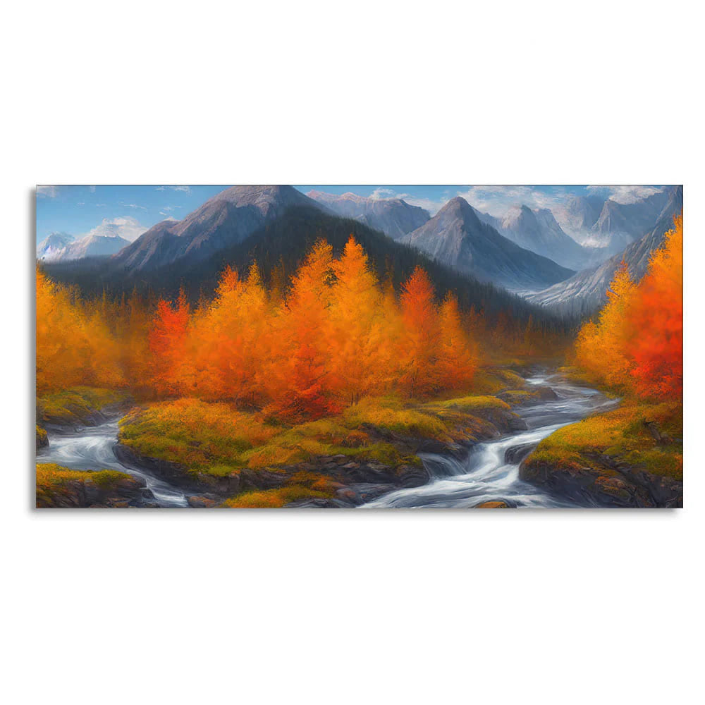 Beautiful Mountains with Autumn foliage of Trees Canvas Wall Painting DECORMANTRA