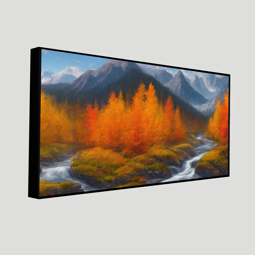Beautiful Mountains with Autumn foliage of Trees Canvas Wall Painting DECORMANTRA