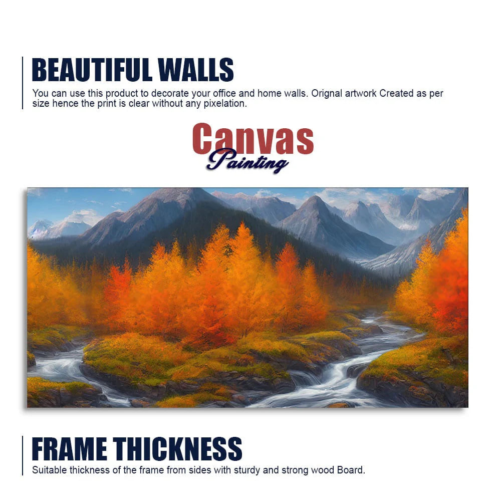 Beautiful Mountains with Autumn foliage of Trees Canvas Wall Painting DECORMANTRA