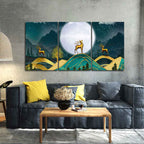 Beautiful Night Landscape Golden Deer Wall Painting of Three Pieces DECORMANTRA