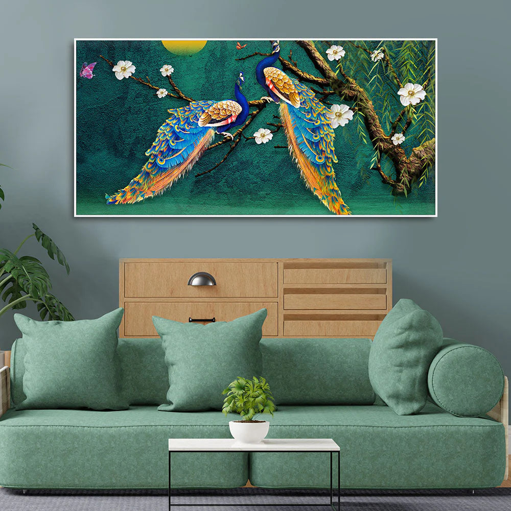 Beautiful Pair of Peacock Canvas Wall Painting Decor Mantra