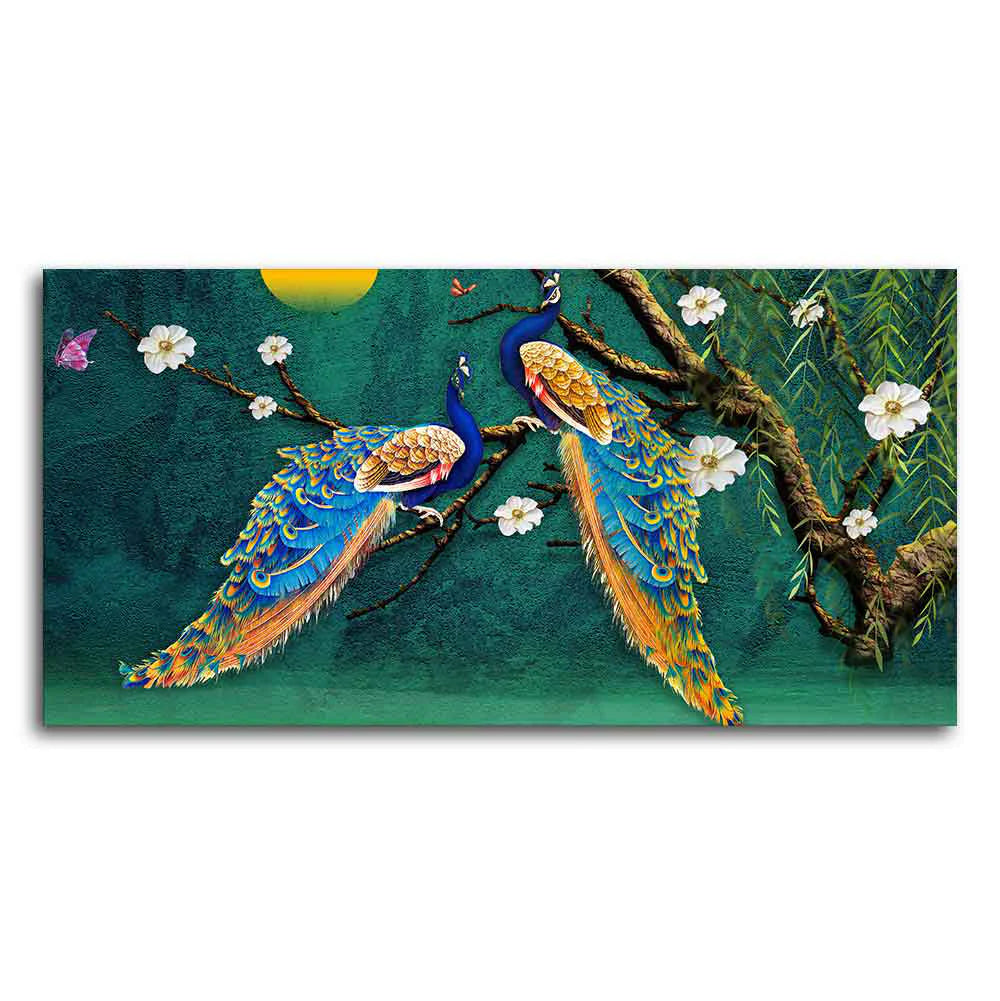 Beautiful Pair of Peacock Canvas Wall Painting Decor Mantra