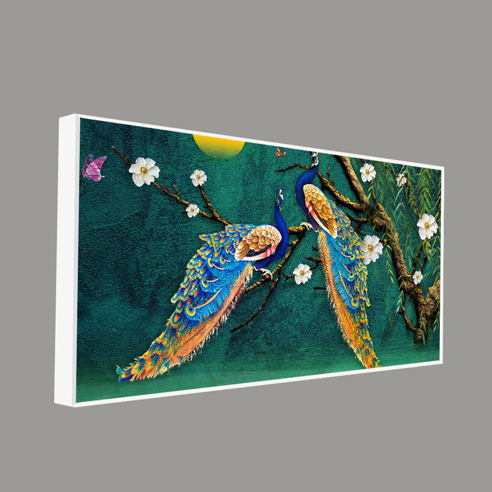 Beautiful Pair of Peacock Canvas Wall Painting Decor Mantra