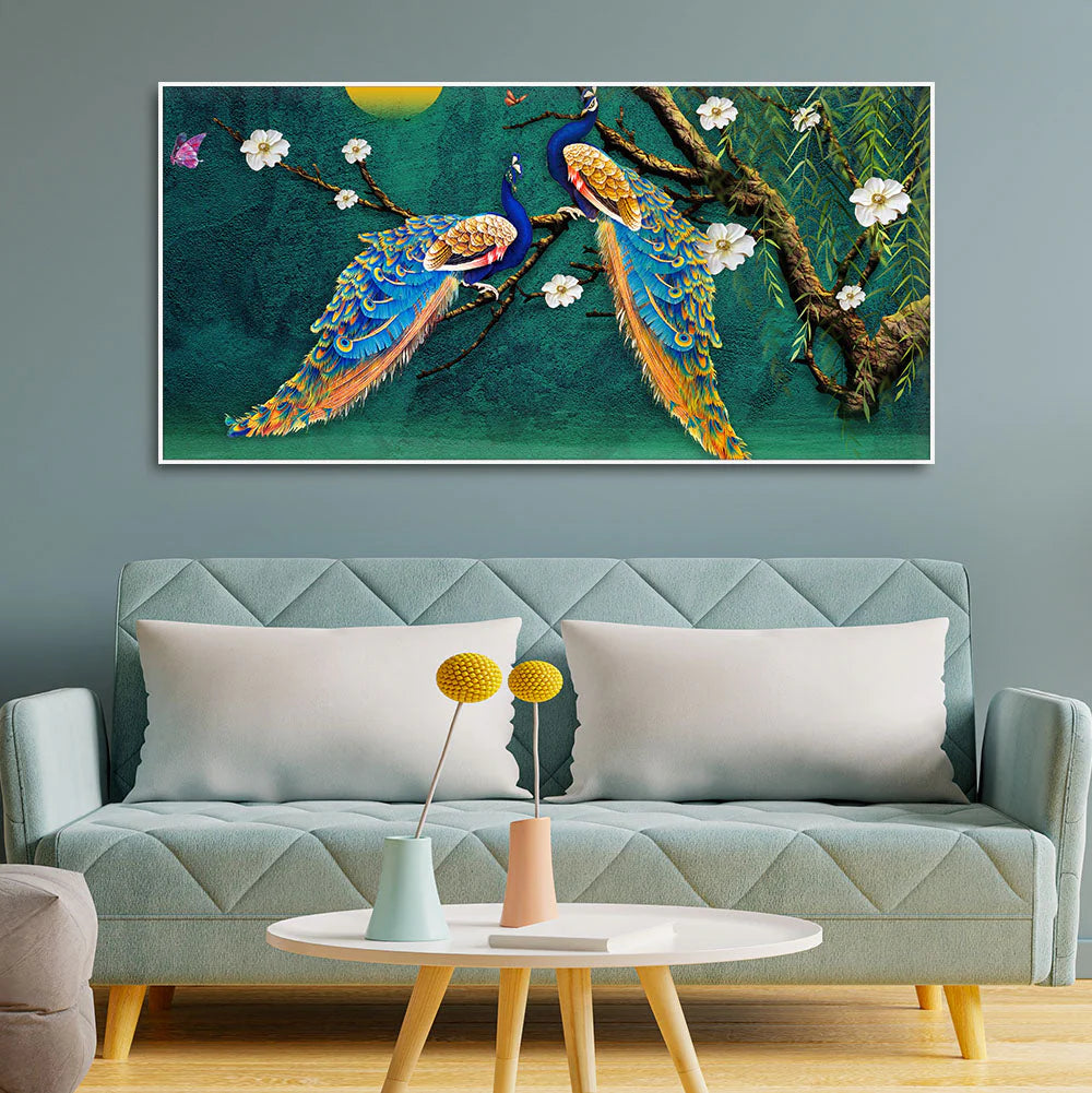 Beautiful Pair of Peacock Canvas Wall Painting Decor Mantra