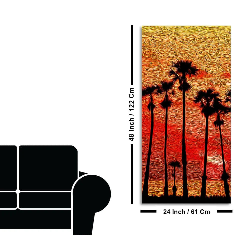 Beautiful Palm Tree at Sunset Canvas Wall Painting DECORMANTRA
