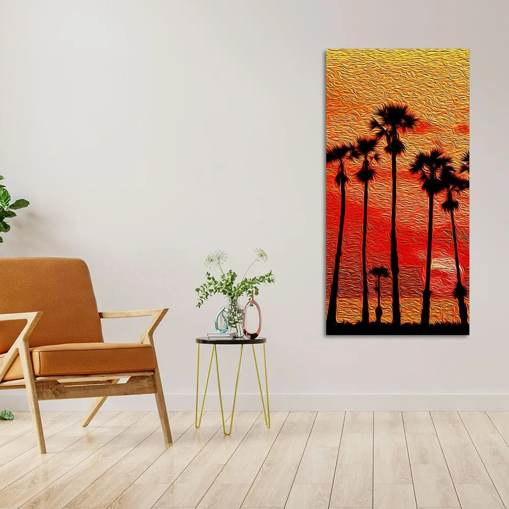 Beautiful Palm Tree at Sunset Canvas Wall Painting DECORMANTRA