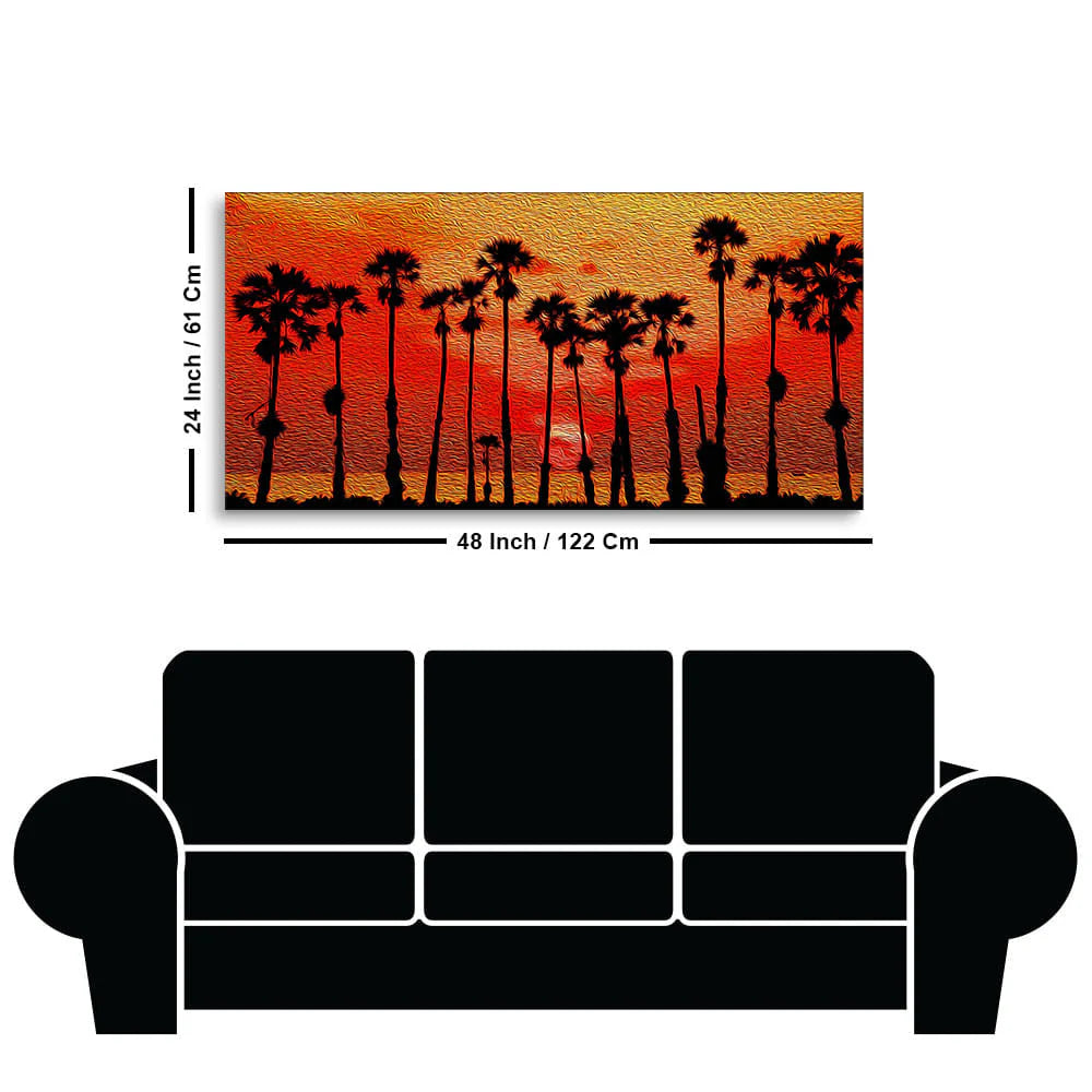 Beautiful Palm Tree on Sunset Canvas Wall Painting DECORMANTRA