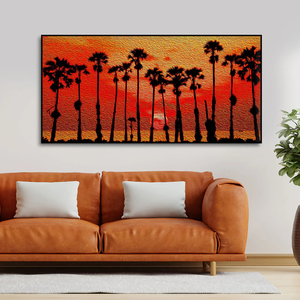 Beautiful Palm Tree on Sunset Canvas Wall Painting DECORMANTRA