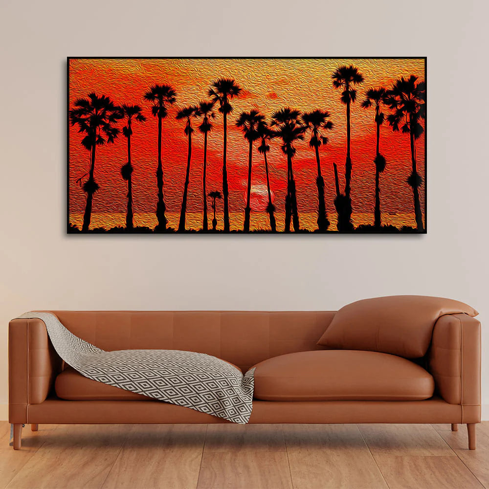 Beautiful Palm Tree on Sunset Canvas Wall Painting DECORMANTRA