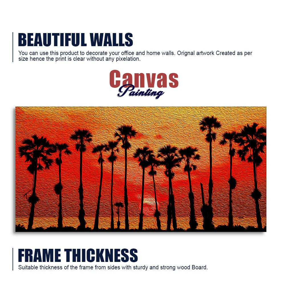 Beautiful Palm Tree on Sunset Canvas Wall Painting DECORMANTRA