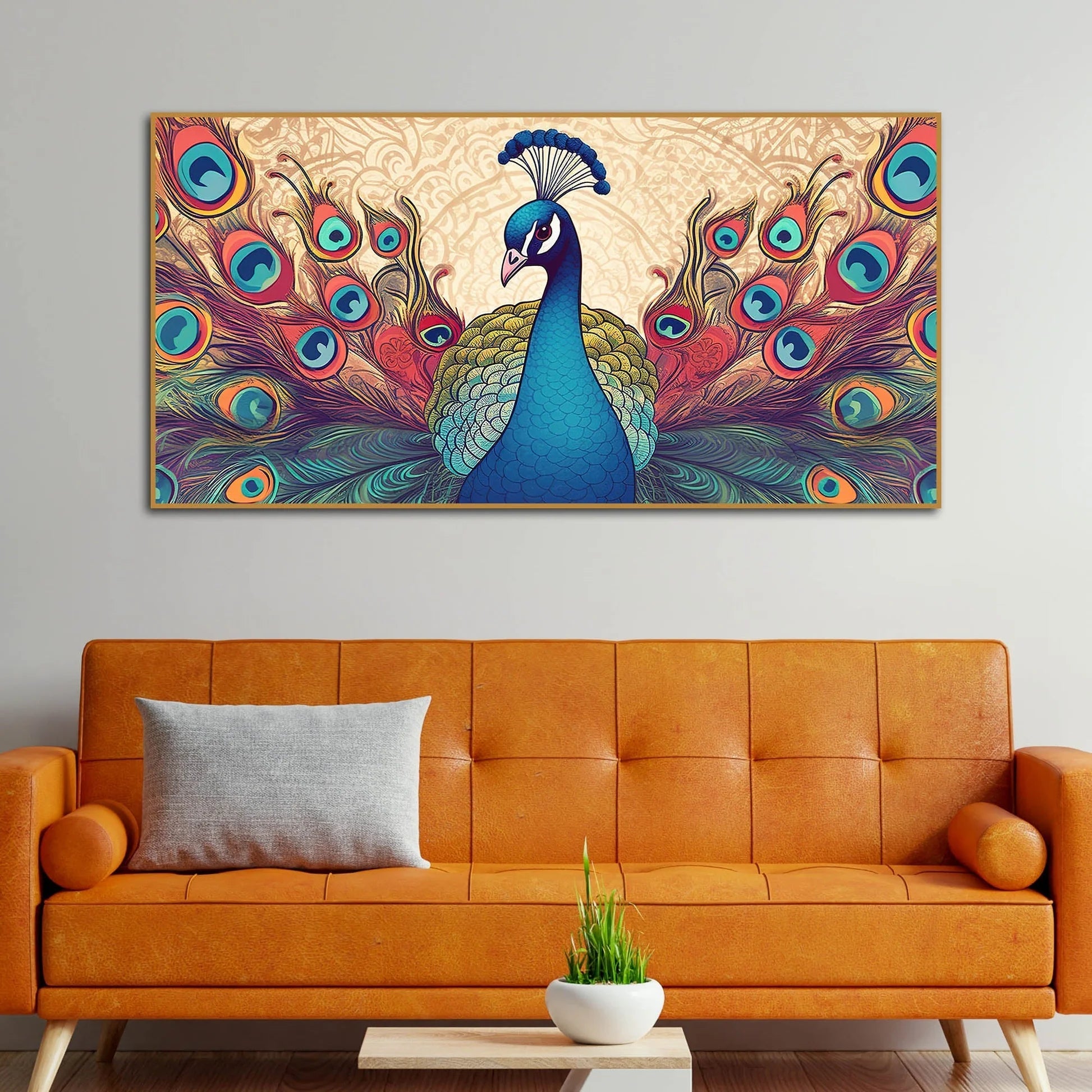 Beautiful Peacock in Traditional Style Canvas Wall Painiting Decor Mantra