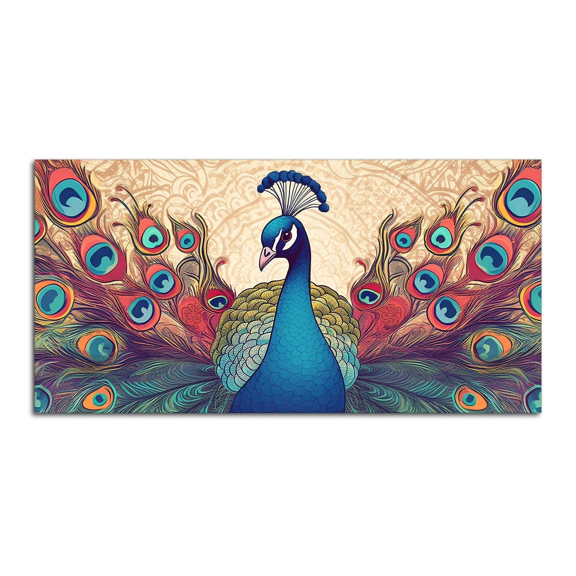 Beautiful Peacock in Traditional Style Canvas Wall Painiting Decor Mantra