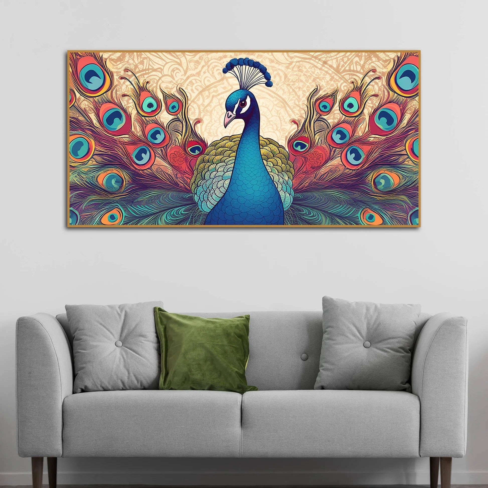 Beautiful Peacock in Traditional Style Canvas Wall Painiting Decor Mantra