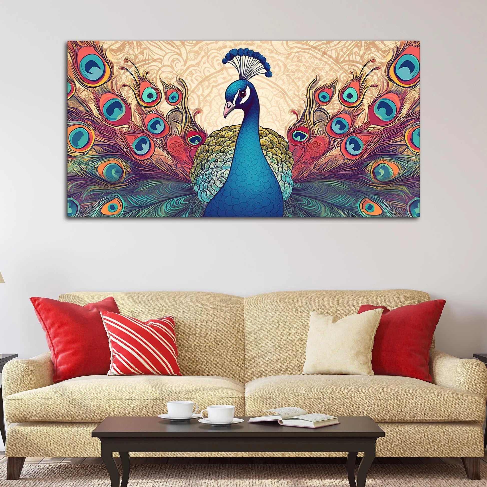 Beautiful Peacock in Traditional Style Canvas Wall Painiting Decor Mantra