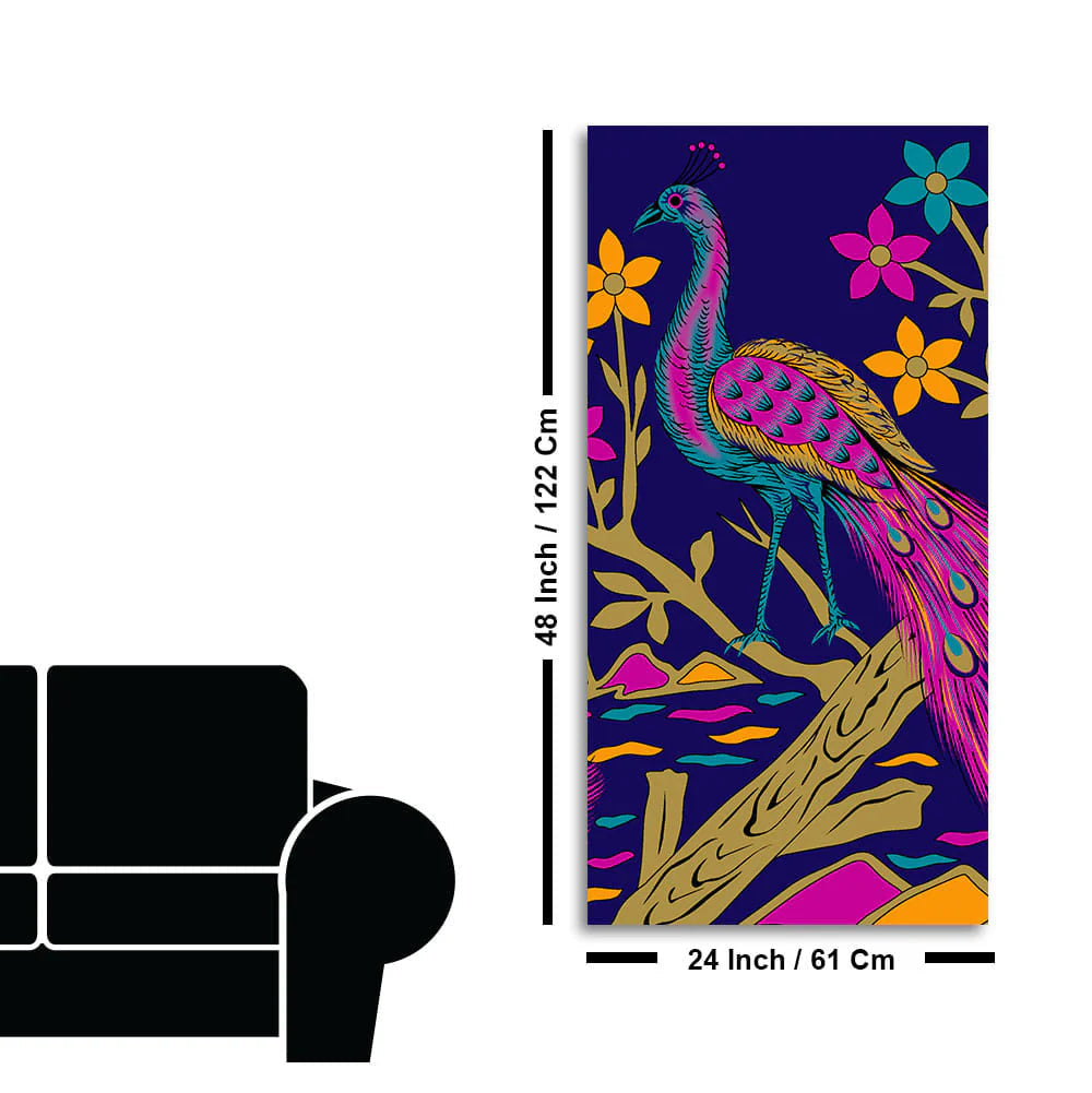 Beautiful Peacock with Flower art Premium Wall Painting Decor Mantra