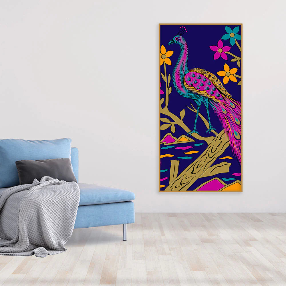 Beautiful Peacock with Flower art Premium Wall Painting Decor Mantra