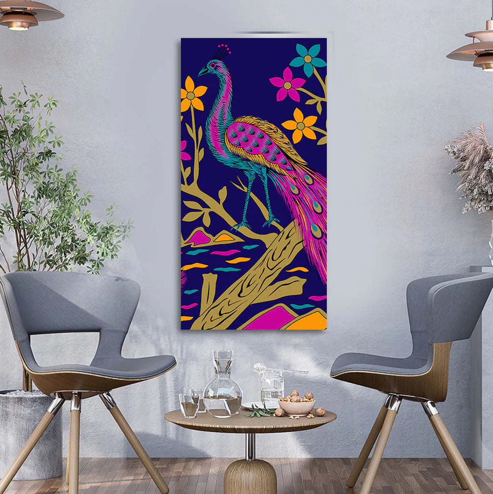 Beautiful Peacock with Flower art Premium Wall Painting Decor Mantra