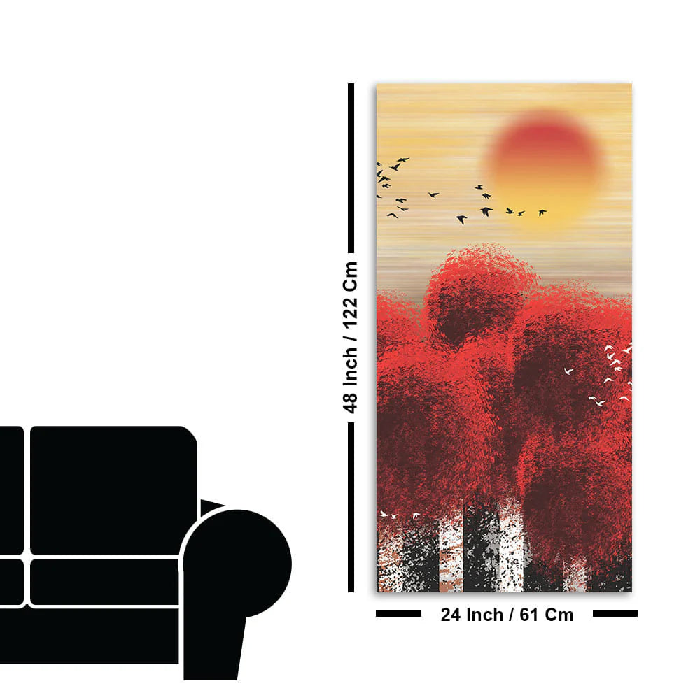 Beautiful Red Tree with Sunrise Scenery Canvas Wall Painting Decor Mantra