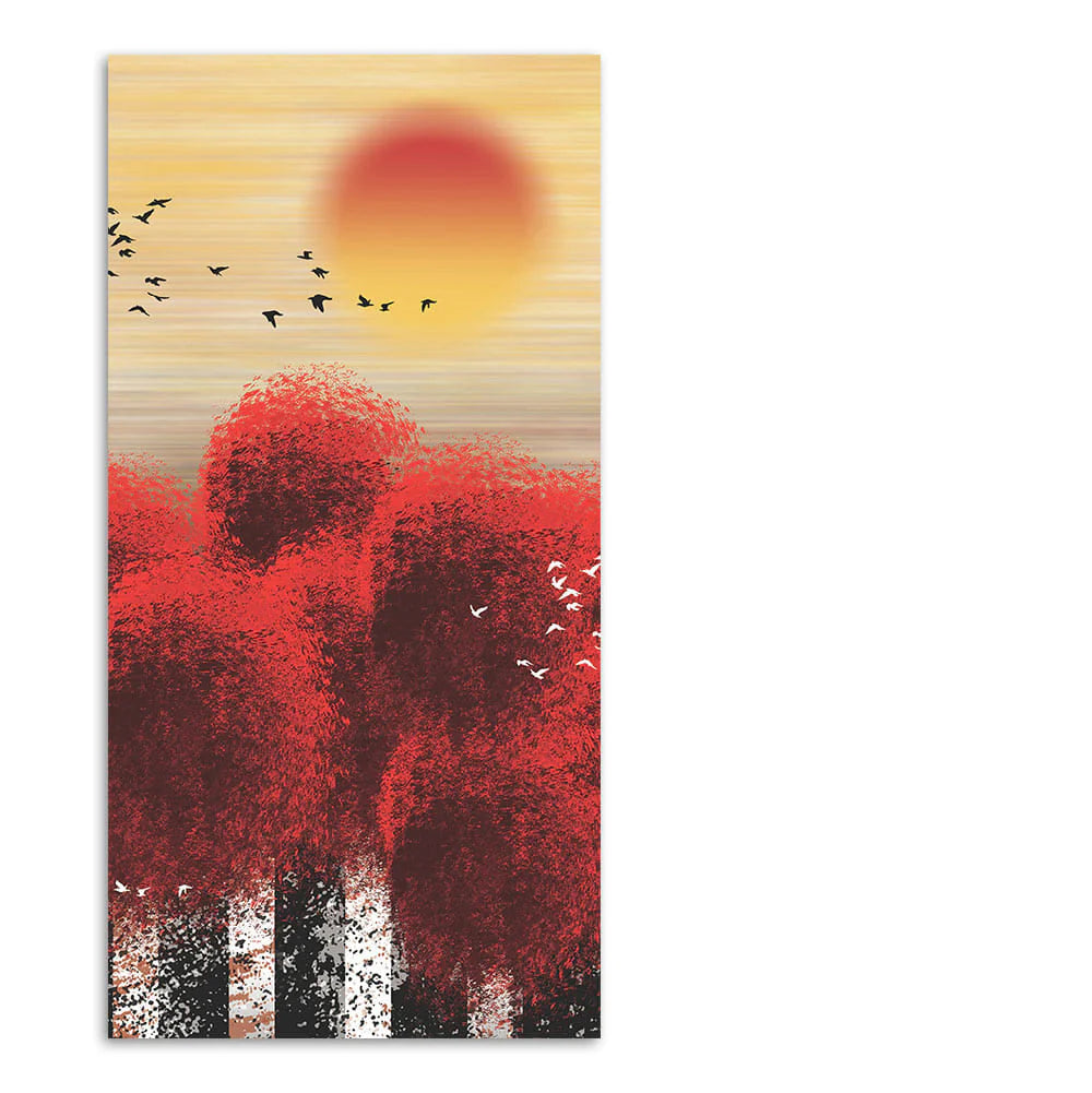 Beautiful Red Tree with Sunrise Scenery Canvas Wall Painting Decor Mantra