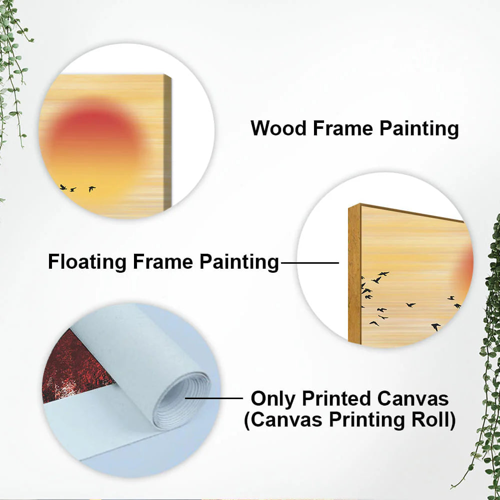 Beautiful Red Tree with Sunrise Scenery Canvas Wall Painting DECORMANTRA