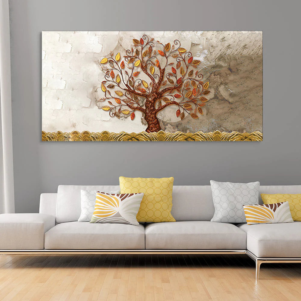 Beautiful Red and Yellow Leaf Tree Canvas Wall Painting DECORMANTRA