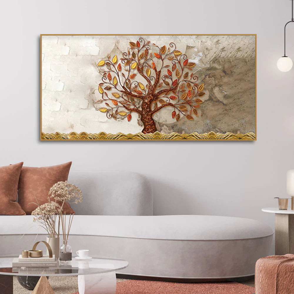 Beautiful Red and Yellow Leaf Tree Canvas Wall Painting DECORMANTRA