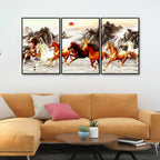 Beautiful Running Horses at Sunset Floating Canvas Wall Painting Set of 3 DECORMANTRA