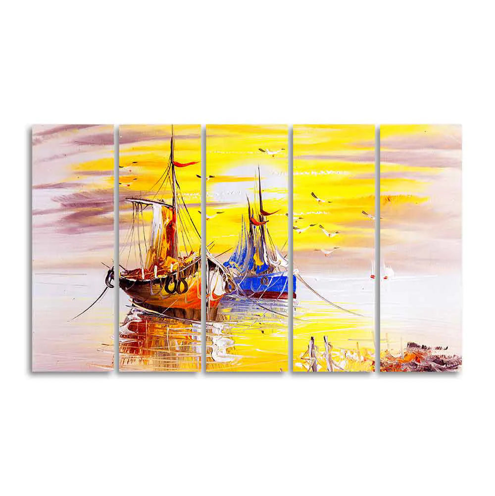 Beautiful Scenery of Sailing Ship on the Ocean Five Pieces Wall Painting DECORMANTRA