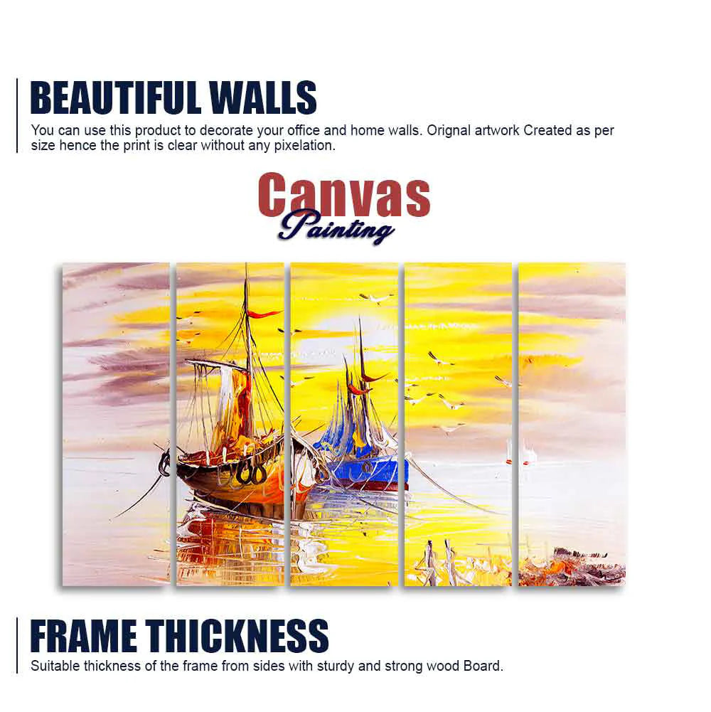 Beautiful Scenery of Sailing Ship on the Ocean Five Pieces Wall Painting DECORMANTRA