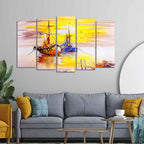Beautiful Scenery of Sailing Ship on the Ocean Wall Painting Set of Five DECORMANTRA