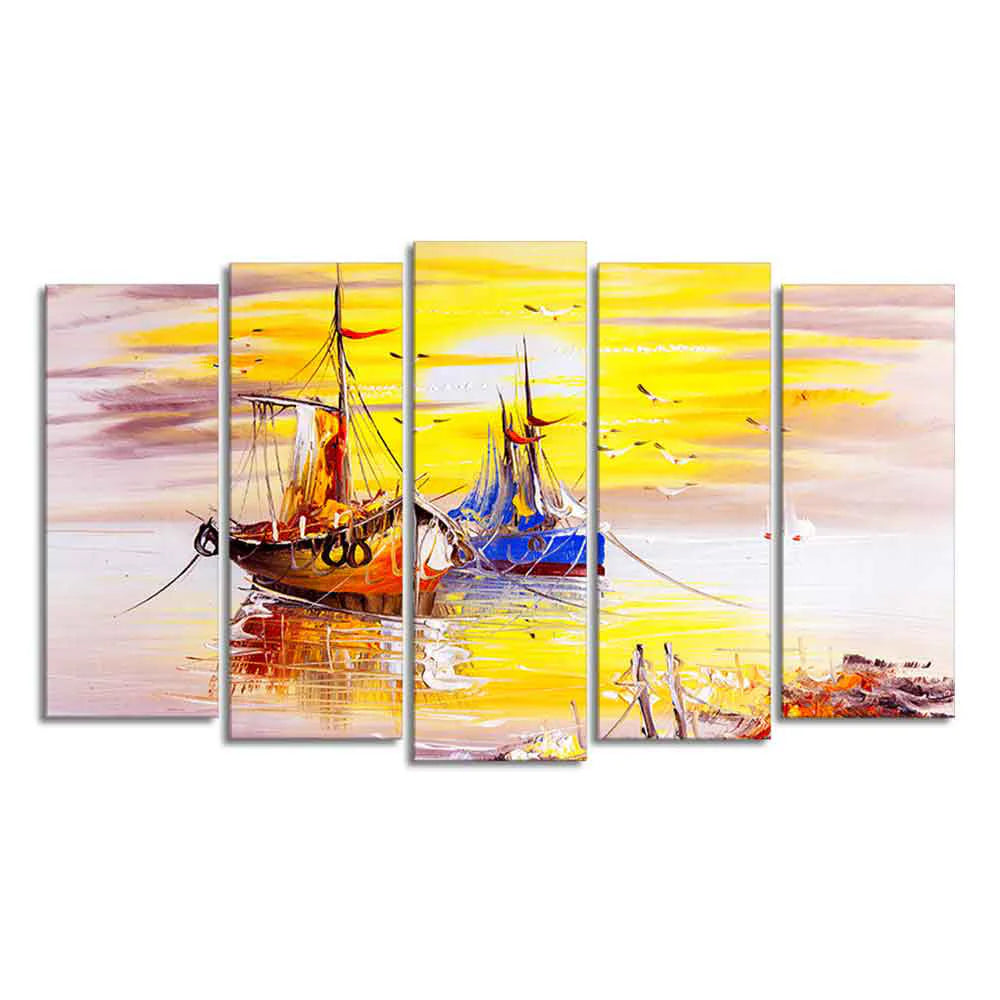 Beautiful Scenery of Sailing Ship on the Ocean Wall Painting Set of Five DECORMANTRA