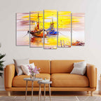 Beautiful Scenery of Sailing Ship on the Ocean Wall Painting Set of Five DECORMANTRA