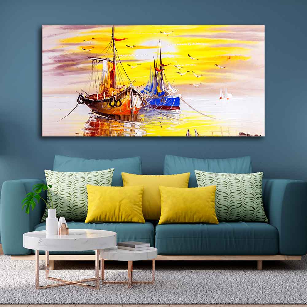 Beautiful Scenery of Sailing Ship on the Ocean Wall Painting DECORMANTRA